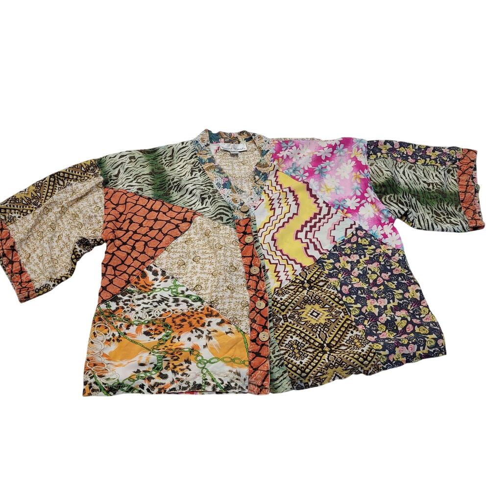 Vintage Sacred Threads patchwork boho boxy oversized blouse button down